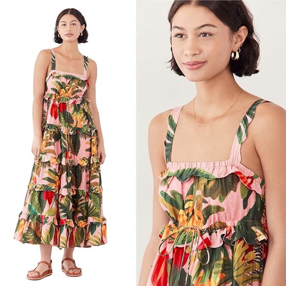 Farm Rio Cocoa Forest Ruffle Floral Maxi Dress - Picture 4 of 9